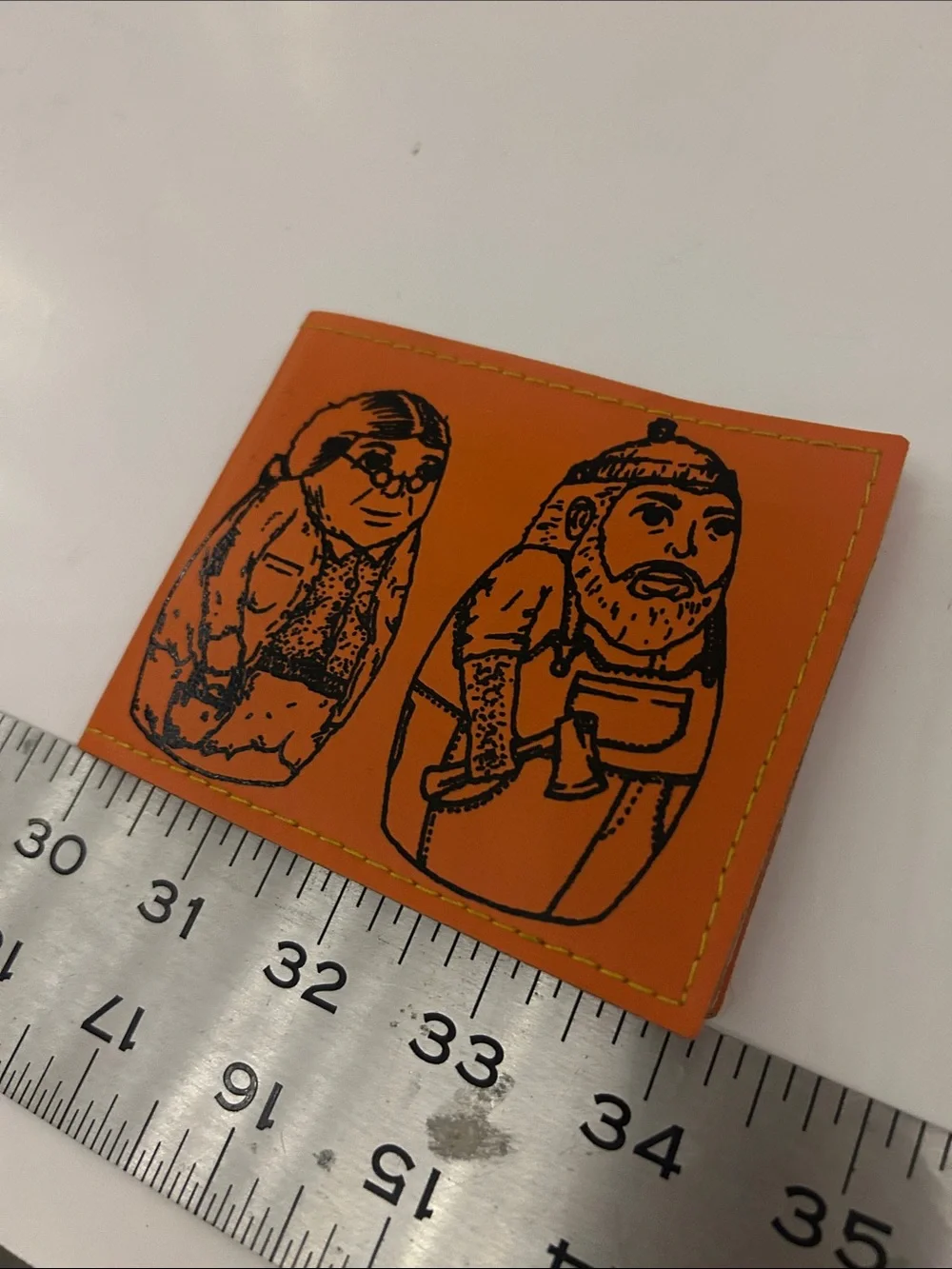 Orange Leather Card Holder with Illustrated Dwarves